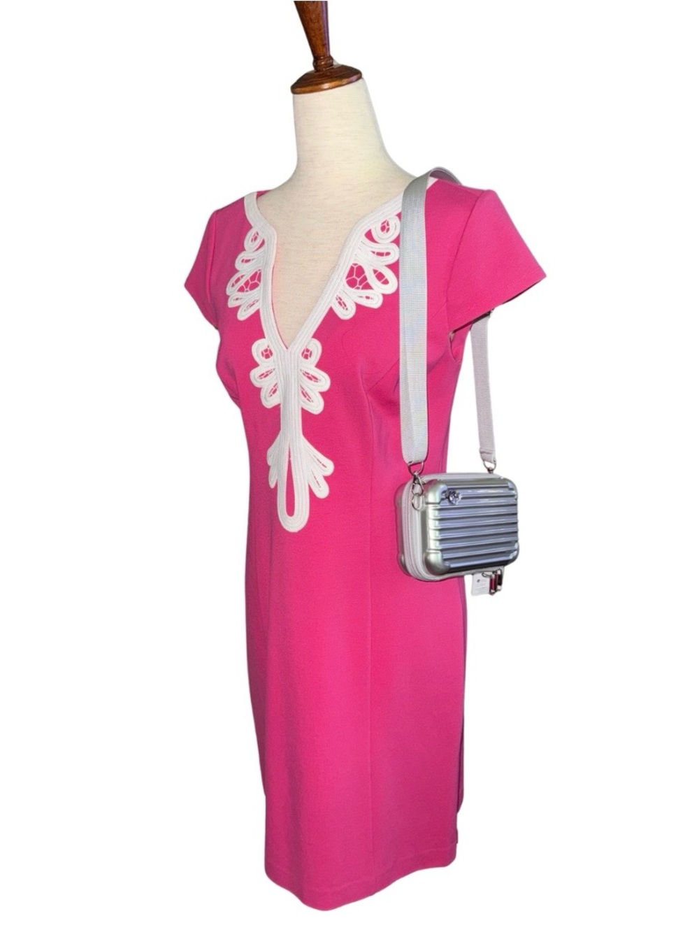 60s Inspired Pink Shift Dress Soutache Trim
Stretch Ponte 8 Jet Age - Picture 7 of 10